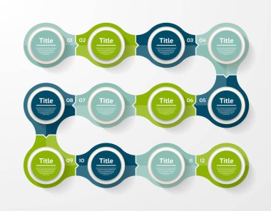 Diyagram, grafik, sunum ve grafik için vektör bilgi şablonu. 12 seçeneğe, parçaya, aşamaya veya sürece sahip iş konsepti