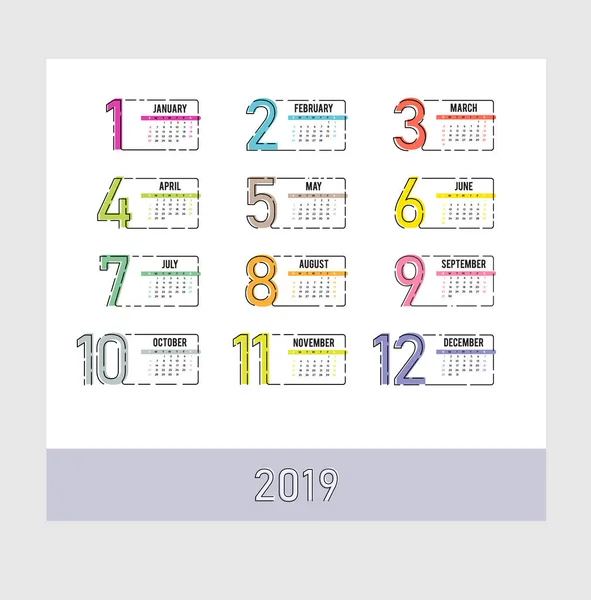 Año 2019 Simple Vector Contemporáneo Calendario Mensual Semana Partir Del — Vector de stock