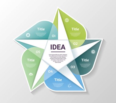 Vektör beşgen bilgisi. Şablon, grafik, sunum ve grafik. Beş seçeneği olan iş konsepti, parçalar, adımlar veya süreçler. Soyut arkaplan