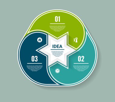 Vektör çemberi bilgisi. Şablon, grafik, sunum ve grafik. Üç seçeneği olan iş konsepti, parçalar, adımlar veya süreçler. Soyut arkaplan
