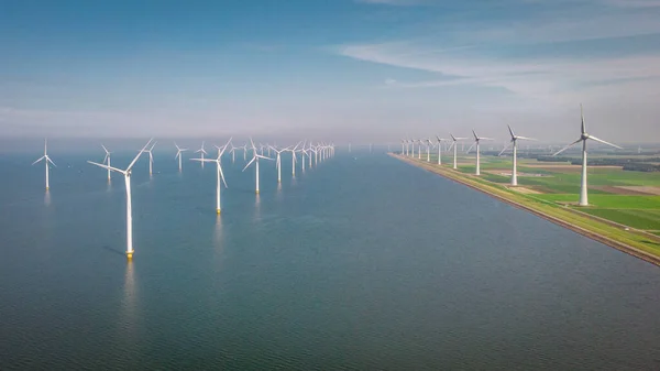 Parque Eólico Westermeerdijk Holanda Turbina Eólica Com Céu Azul Oceano — Fotografia de Stock