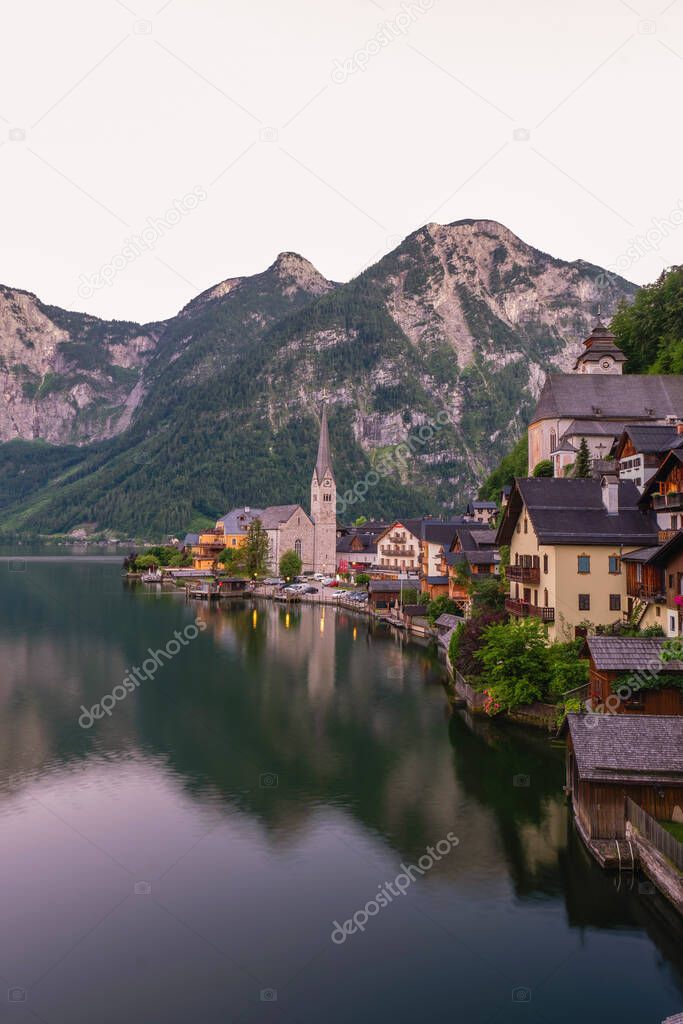 Hallstatt village on Hallstatter lake in Austrian Alps Austria