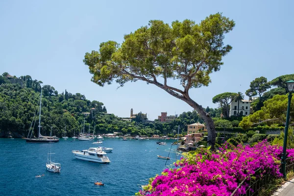 Portofino beroemde baai van het dorp, Italië kleurrijk dorp Ligurische kust — Stockfoto