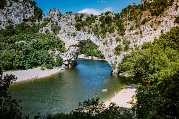 Ardeche France,view of Narural arch in Vallon Pont Darc in Ardeche canyon in France