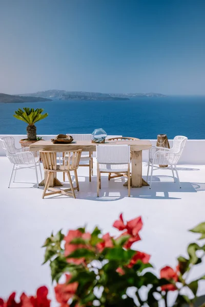 View of the island and whitewashed village of Santorini, Greece