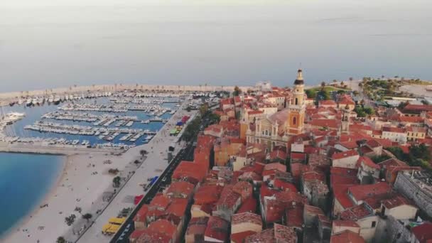 Menton Frankrijk kleurrijke stad Uitzicht op oude deel van Menton, Provence-Alpes-Cote dAzur, Frankrijk — Stockvideo