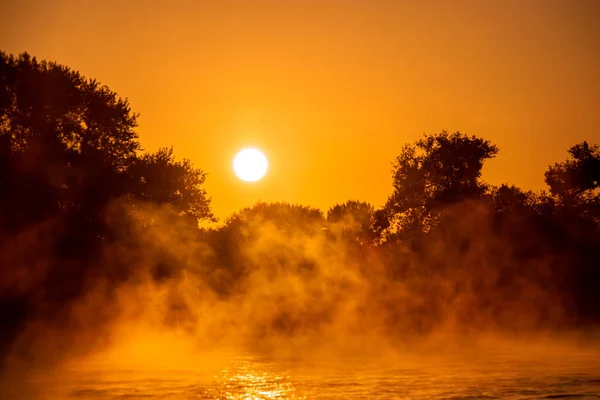 Kolín nad Rýnem Německo ráno vychází řeka s mlhou a mlhou — Stock fotografie