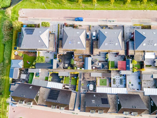 Top view of house Village from Drone capture in the air house is brown roof top Urk netherlands Flevoland