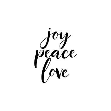 Neşeli barış aşkı. Noel mektupları. Mürekkep çizimi. Beyaz arkaplanda izole edilmiş modern fırça kaligrafisi