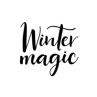 Kış büyüsü. Noel mektupları. Mürekkep çizimi. Beyaz arkaplanda izole edilmiş modern fırça kaligrafisi