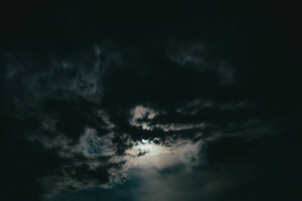 The moon and the stars in the night and cloudy sky