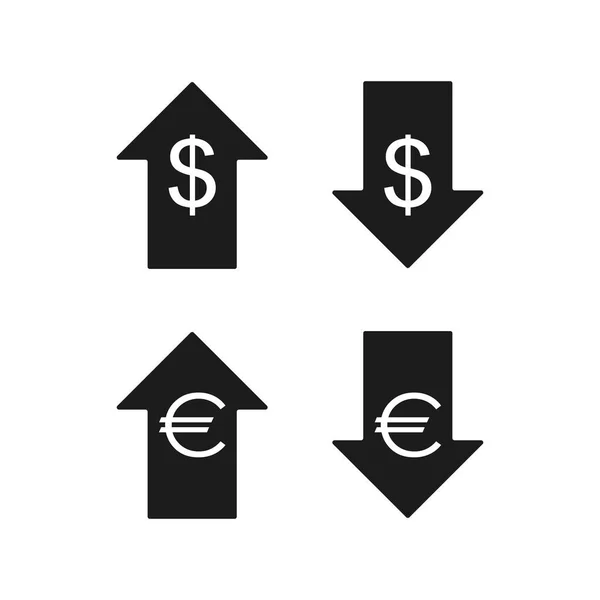 Euro Dolar Ikony Górę Dół Wektorowe Ikony — Wektor stockowy