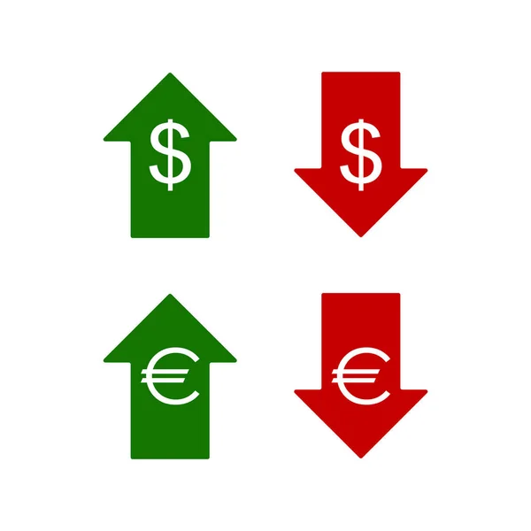 Euro Dolar Ikony Górę Dół Wektorowe Ikony — Wektor stockowy