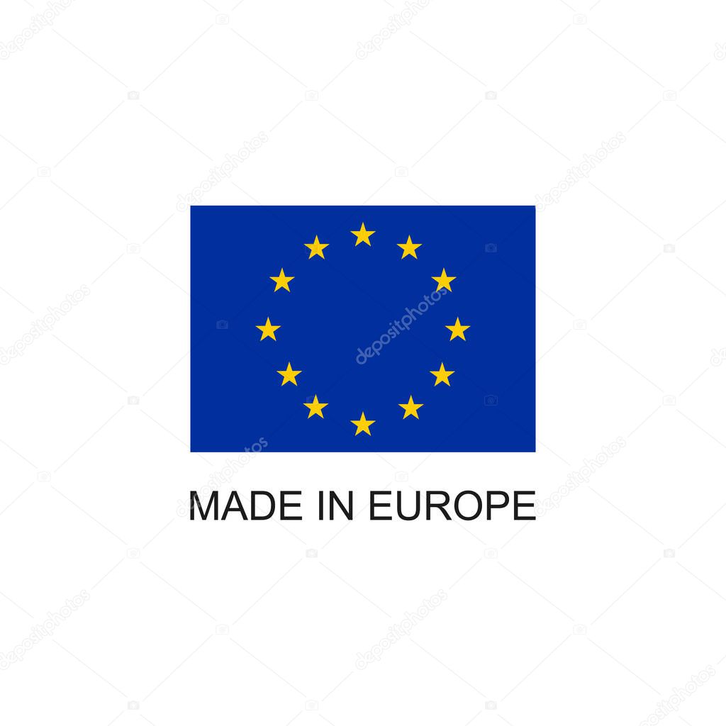 Made in Europe sign with flag icon