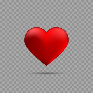 Gölge ile şeffaf arka plan üzerinde kırmızı kalp