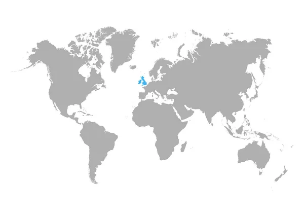イギリスの地図が世界地図に青色でハイライトされます ベクトル — ストックベクタ
