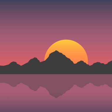 bir göl arka plan ile dağlarda günbatımı