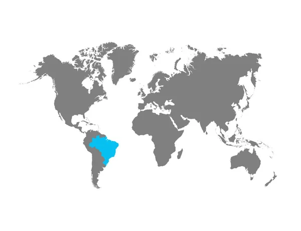 Brasil mapa se destaca en azul en el mapa del mundo — Vector de stock