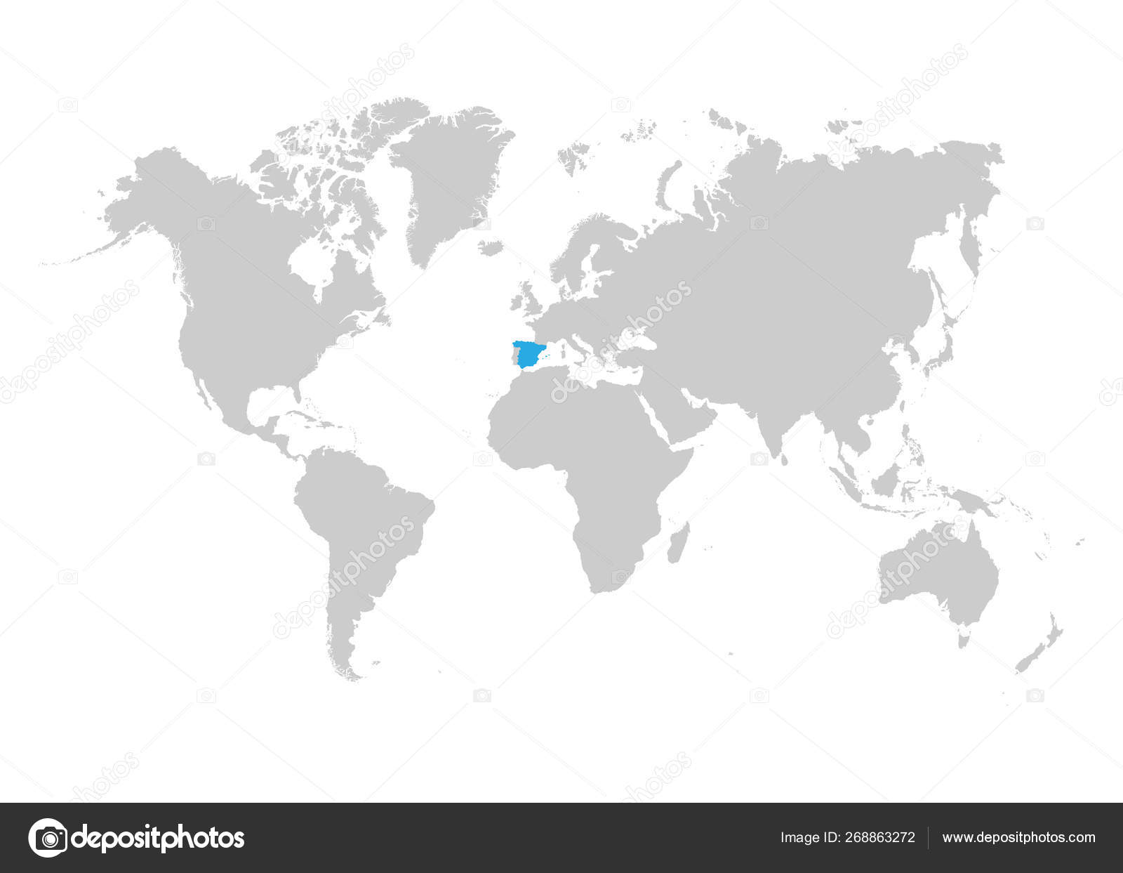 Spain On The World Map Spain map is highlighted in blue on the world map — Stock Vector 