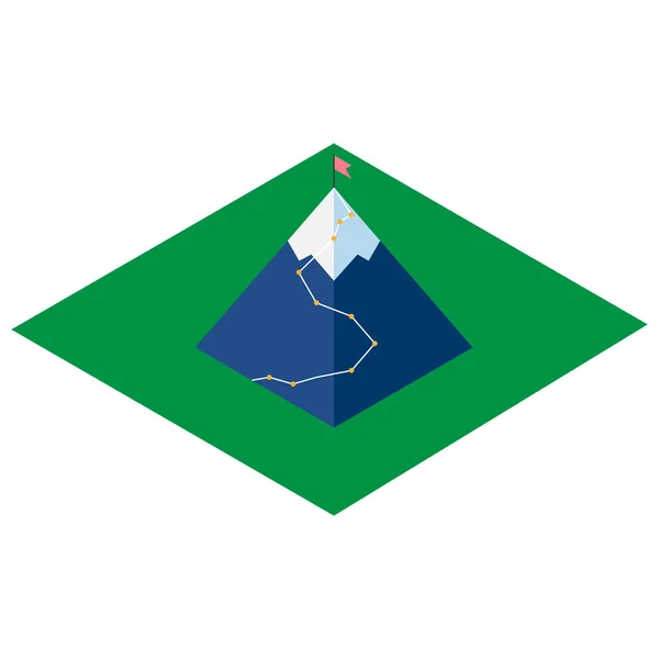 Icono isométrico de montaña con bandera . — Vector de stock