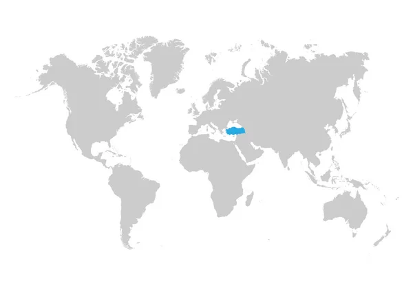 土耳其地图在世界地图上以蓝色突出显示 — 图库矢量图片