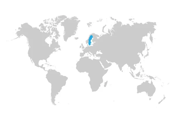 スウェーデンの地図は、世界地図上で青色で強調表示されます — ストックベクタ