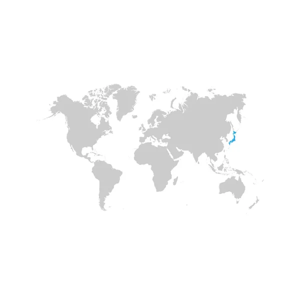日本地图在世界地图上以蓝色突出显示 — 图库矢量图片