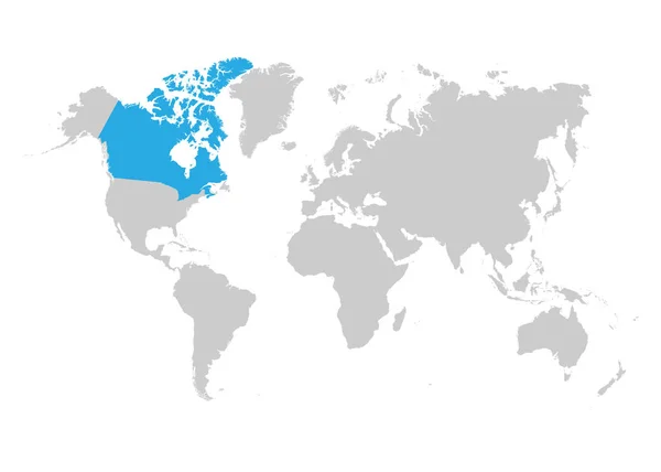 カナダの地図は、世界地図上で青色で強調表示されます — ストックベクタ