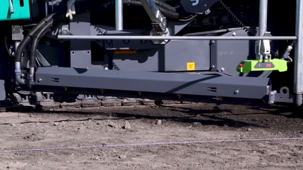 Paver Lays Asphalt Sensor Operation Spraying Fluid Road Construction — Stock Video