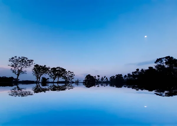 Сельская Местность Индии Закате Солнца Лунный Свет Чистое Голубое Небо — стоковое фото
