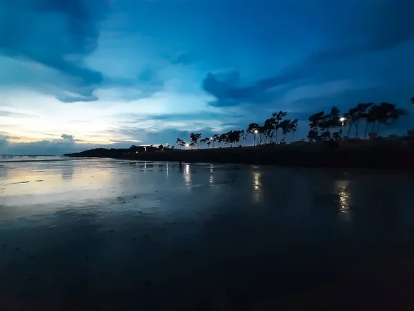 Beauty India Long Sea Sunset Black Clouds Blue Sky Reflection — Stock Photo, Image