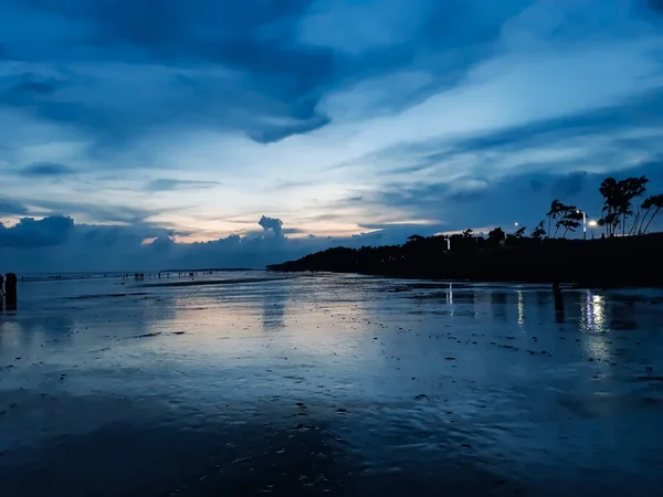Die Schönheit Des Langen Meeres Indiens Bei Sonnenuntergang Schwarze Wolken — Stockfoto