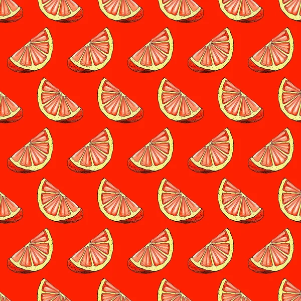 Seamless pattern decorative with slices of citrus fruit. Summer watercolor illustration. Print with natural organic elements.