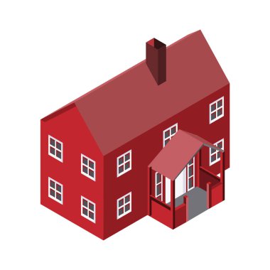 Isometric ev simgesi. Beyaz arkaplanda vektör illüstrasyonu izole edildi.