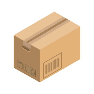 Isometric paket simgesi. Kutu vektör çizimi beyaz arkaplanda izole edildi.