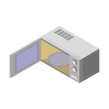 Isometric mikrodalga ikonu. Mikrodalga vektör çizimi beyaz arkaplanda izole edildi.