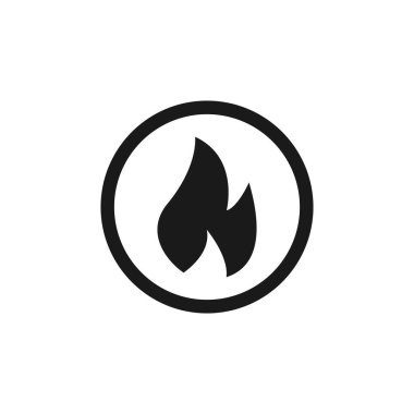 Alev ikonu ateşle. Siyah simge beyaz arkaplanda izole edildi. Ateş alevi silueti. Basit bir ikon. Web sitesi sayfası ve mobil uygulama tasarım vektör ögesi.