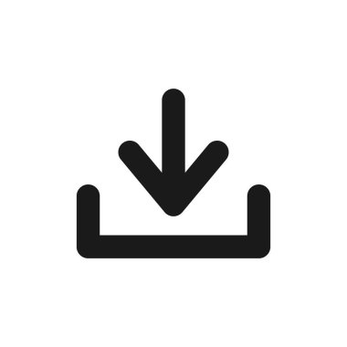 Simge indir. UI ve UX için basit kabartma vektörü, beyaz arkaplanda web sitesi veya mobil uygulama. İndirme simgesi için aşağı ok simgesi