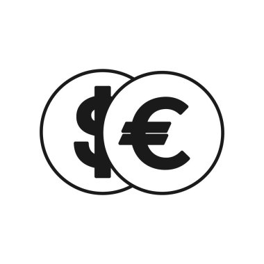 Euro ve Dolar para birimi simgesi. Beyaz arkaplanda dolar ve avro illüstrasyonu