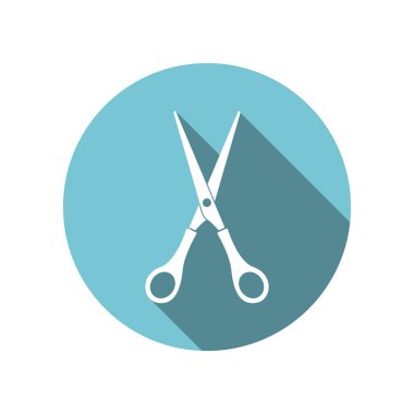 Makas simgesi. Berber sembolü çizimi. Tek düz renk simgesi. Vektör illüstrasyonu.