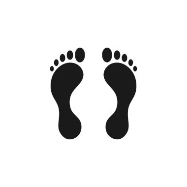 Beyaz arkaplanda izole edilmiş ayak izi vektör simgesi. Ayak izi simgesi. Siyah ayak izi silueti. İnsan ayak izi izi. Ayak izi klibi sanatı.