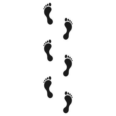Ayak izi çizimi. Çıplak ayak insan izi - vektör çizimi. Beyaz arkaplanda ayak izleri izole edildi.