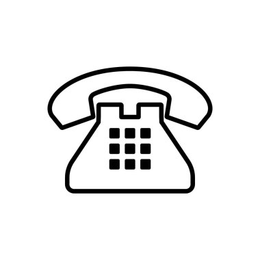 Retro Phone simgesi beyaz arkaplanda izole edilmiş modayı takip ediyor. Sabit hat telefon ikonu. Tasarımın için telefon sembolü. Simgeyi ara. Kişi simgesi.