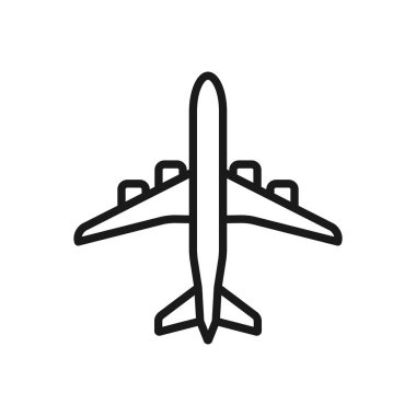 Ana hatlarıyla uçak sembolü. Seyahat uçuş ikonu. Hava taşımacılığı ve seyahat uçuş illüstrasyonu için uçak simgesi.