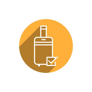 Havaalanı sembolü illüstrasyonunun doğrulanmış bagajı. İşaret simgesiyle birlikte bavul. Seyahat bagajı havaalanı kontrolünden geçti