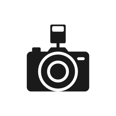 Kamera simgesi vektör illüstrasyonu. İzole pohotokamera sembolü. Fotoğraf makinesi konsepti. Fotoğraf makinesi grafik tasarımı. Beyaz arkaplanda kamera resmi.