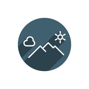 Dağ simgesi düz bir şekilde. Alpler seyahat tabelası çizimi. Dağ turizmi ve kaya tırmanışı sembolü. Macera, ekstrem spor ve seyahat.