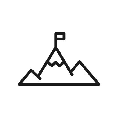 Hedefi başarı ya da liderlik illüstrasyonu olarak zirvesinde bayrak olan dağlar. Başarı konsepti. Zafer ve başarı çizimi