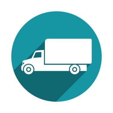 Modaya uygun düz stil kamyon simgesi. Lorry, mini kamyon ikonu. Teslimat hizmeti konsepti. Web sitenizin tasarımı, logosu, uygulaması ve UI için teslimat kamyonu sembolü. Vektör illüstrasyonu.