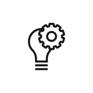 Yenilik ve yaratıcılık işareti. Ampul ve dişli illüstrasyon. İş ve endüstri yenilik simgesi.